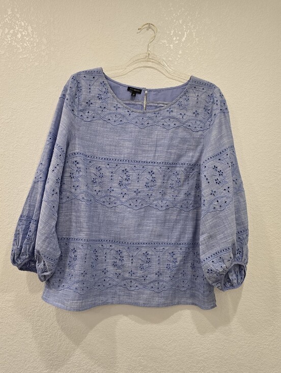 Talbots Tops - Talbots Blue Eyelet Embroidered Blouse with Balloon Sleeves Cotton M